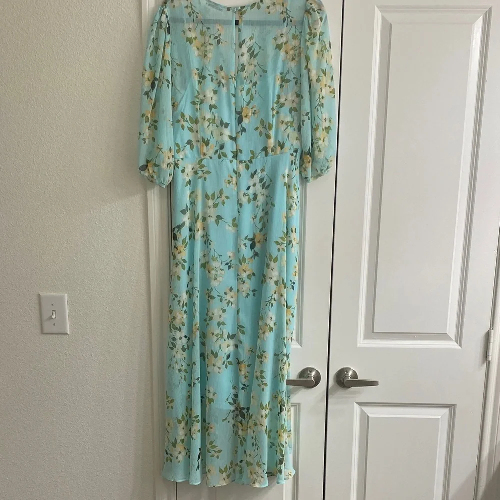 Calvin Klein Aqua Floral High Low Dress - Picture 4 of 5